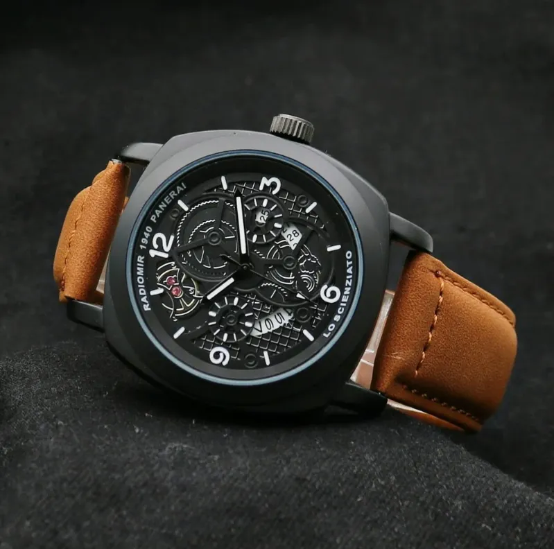 Penerai 1940 Skeleton Dial Leather Strap Analog Watch for Men